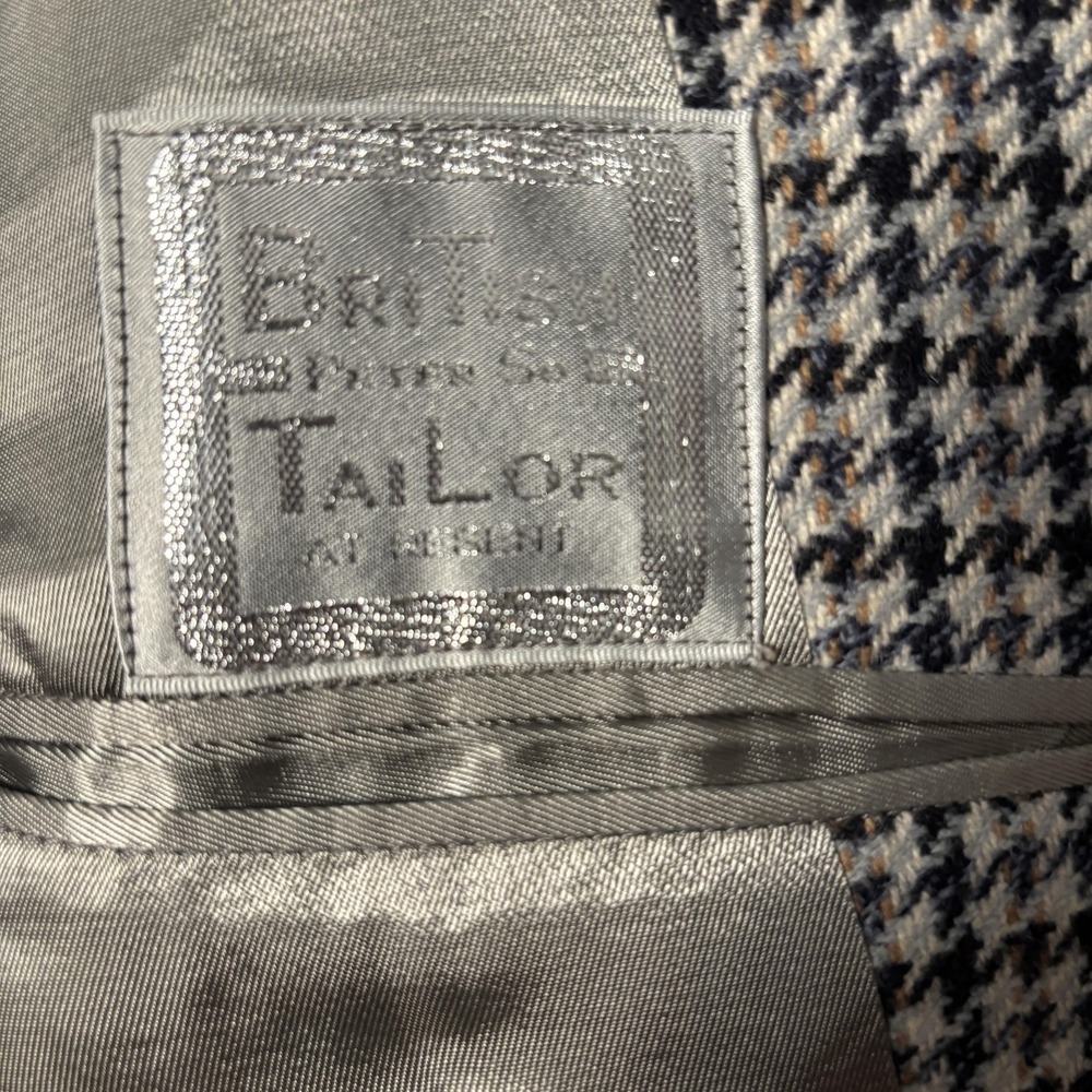 British Tailor Blazer Mens Large Gray Houndstooth Tweed Sport Coat Peter So - Picture 4 of 16